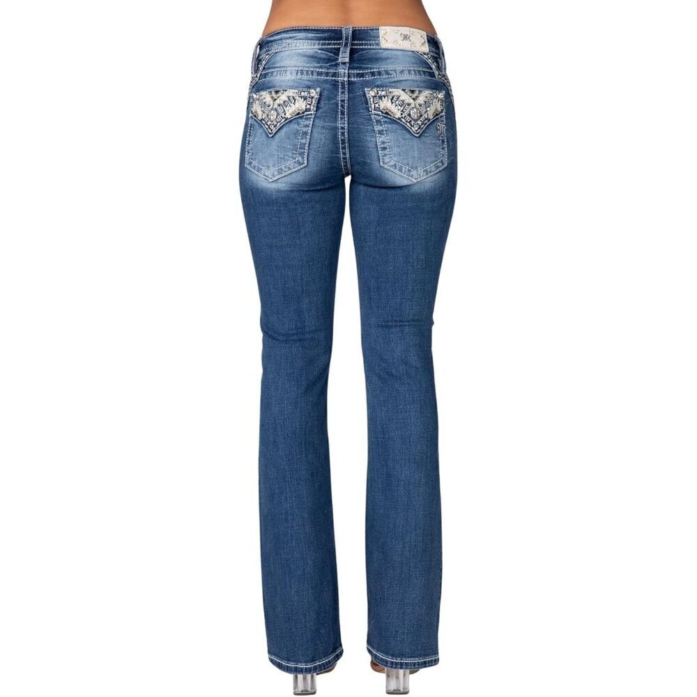 Women's Bootcut Jeans Cotton Spandex Mid-Rise Southwest Embroidery Comfort
